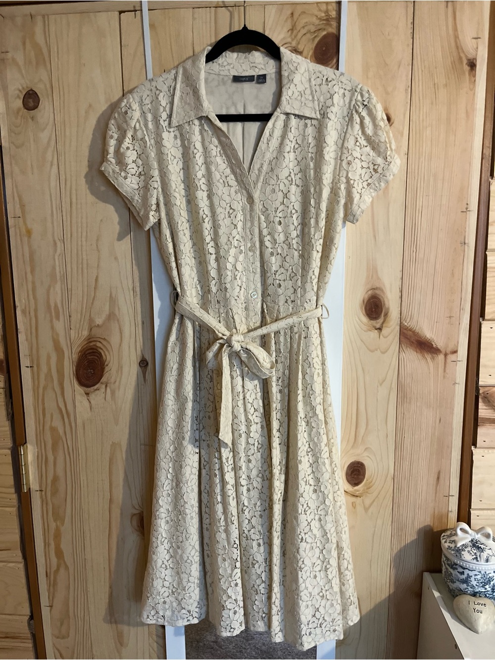 Apt. 9 Lace Midi Dress Collared Button Down Front & Matching Tie Belt